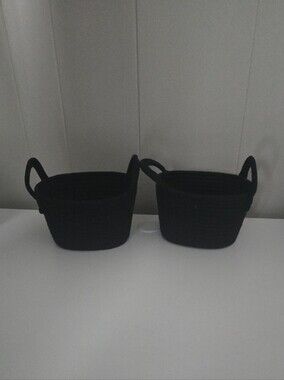Black Woven Cotton Handle Baskets - Set of 2